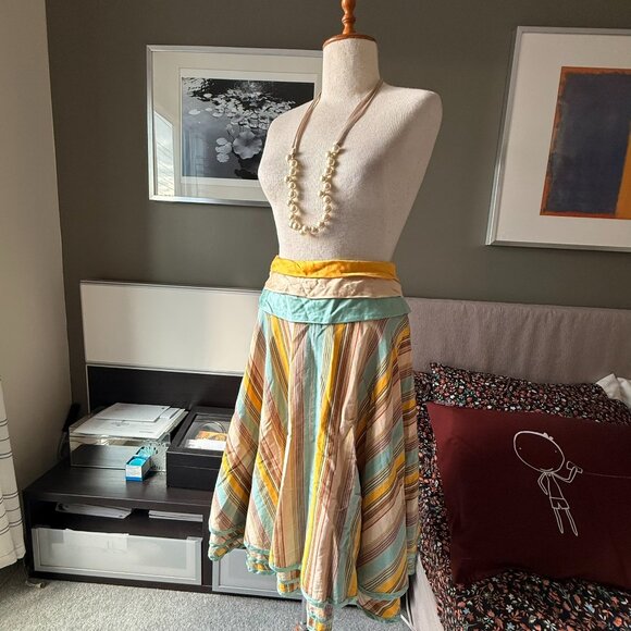 Odille Anthropologie Circle Swing Skirt Stripes Layered Cotton Silk US 2 - C2807 - Picture 12 of 14